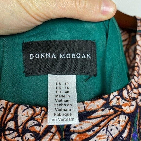 Donna Morgan Floral Crewneck Bishop Sleeve A-line Mini Dress Green Size 10 NWT - Picture 7 of 9